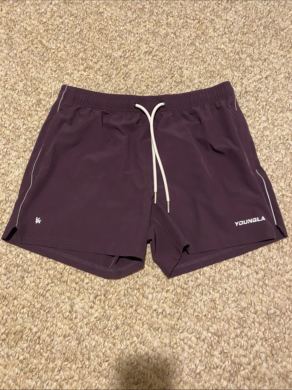 YoungLA Men's Deep Plum Athletic Shorts with White Drawstring